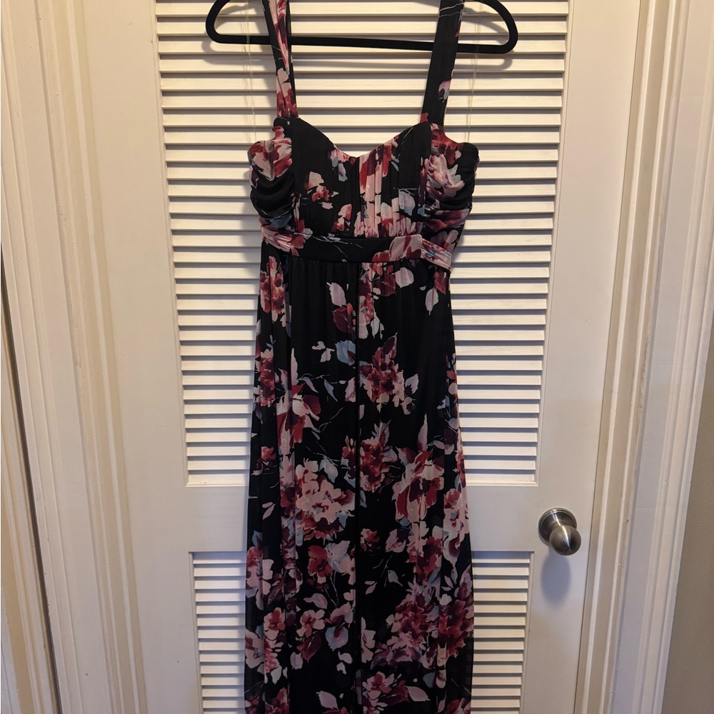 connected apparel Black Maxi Dress with Pink Floral Print